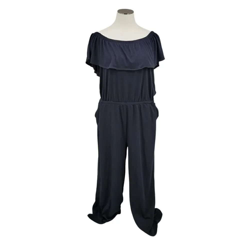 Haute Hippie Black Jumpsuit Wide Leg Off The Shoulder Women's Plus Size 3X